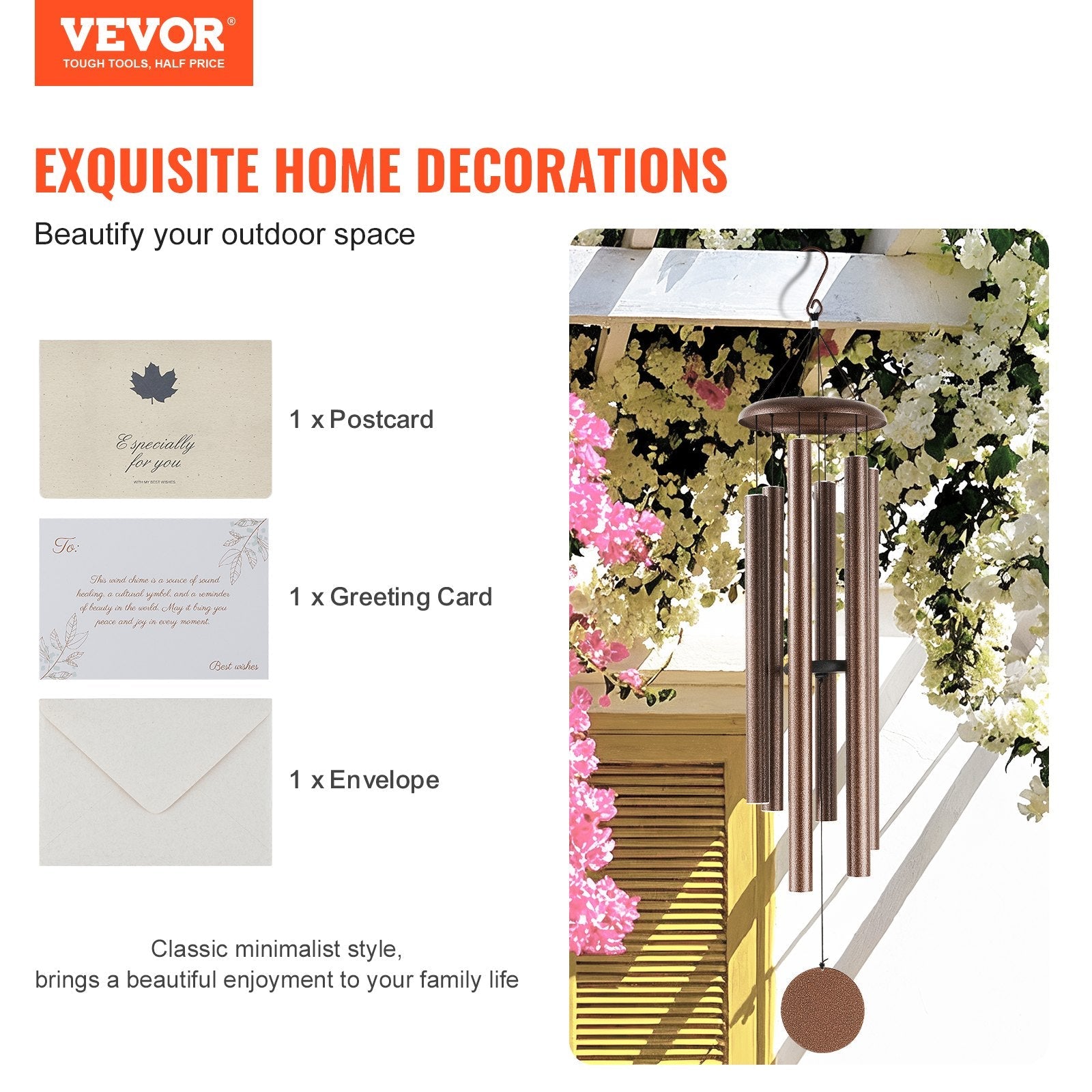 VEVOR Wind Chimes for Outside 50-Inch Aluminum Memorial Deep Tone Wind Chimes 
