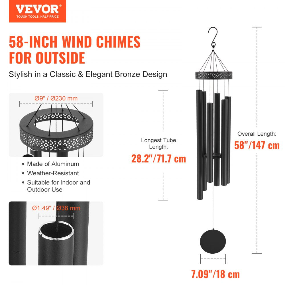 VEVOR Wind Chimes for Outside 58-Inch Aluminum Memorial Deep Tone Wind Chimes 