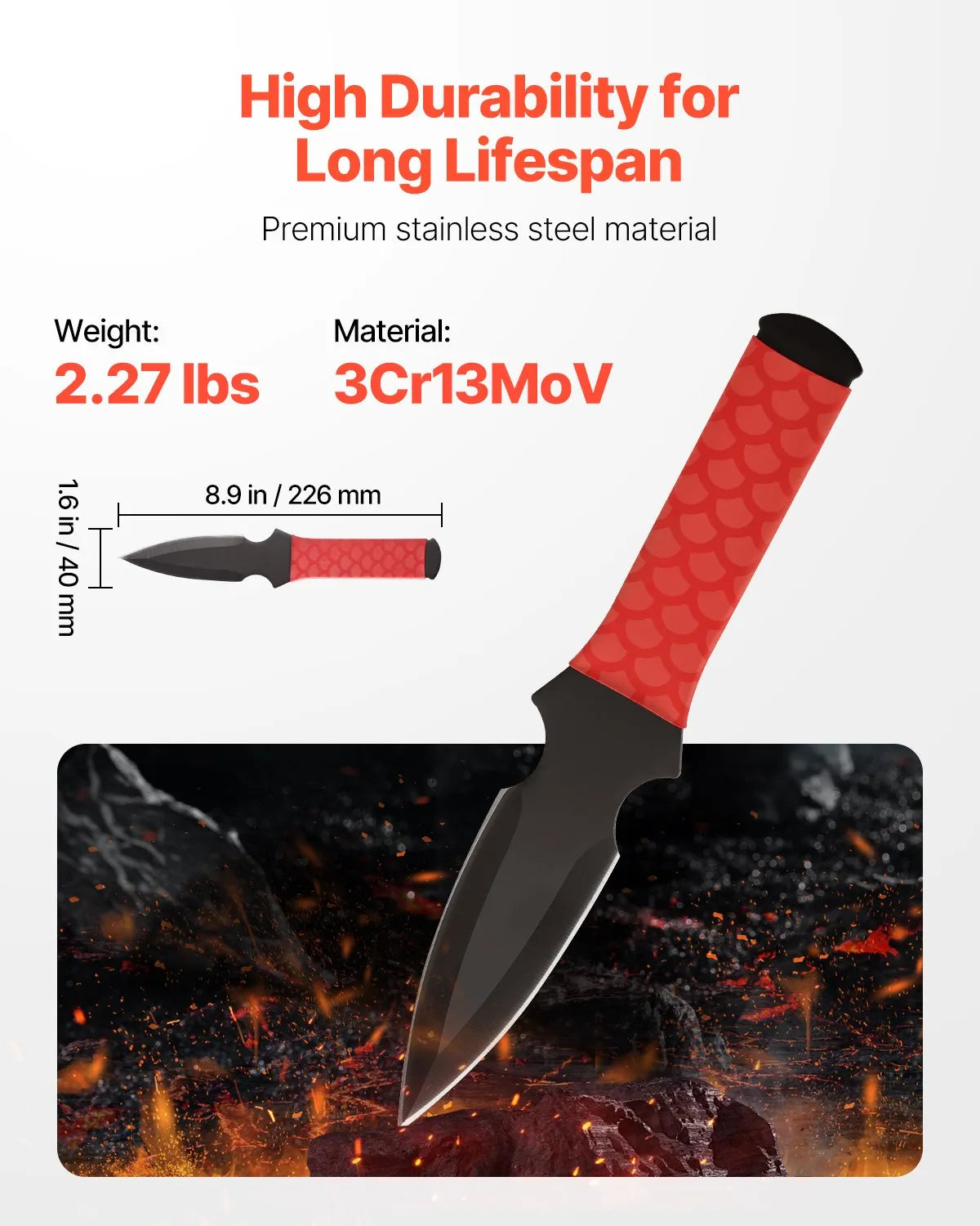 VEVOR Throwing Products Set 6 Pack 8.9 inch Stainless Steel with Nylon Sheath