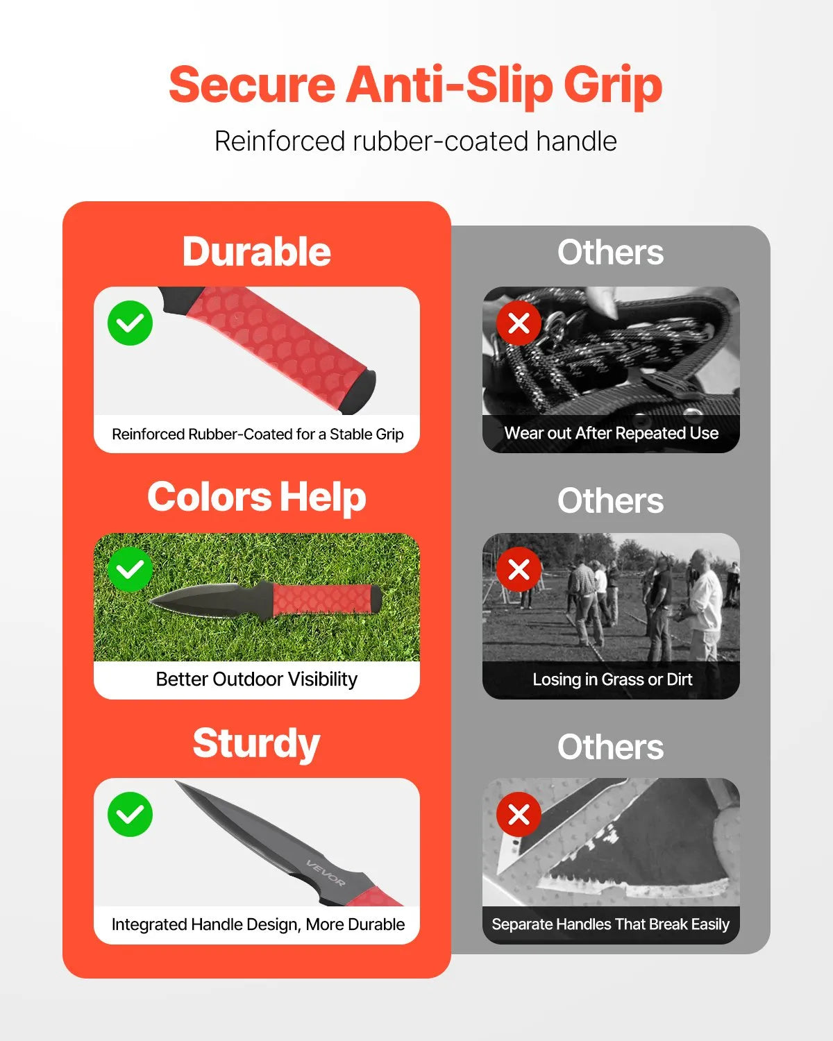 VEVOR Throwing Products Set 6 Pack 8.9 inch Stainless Steel with Nylon Sheath