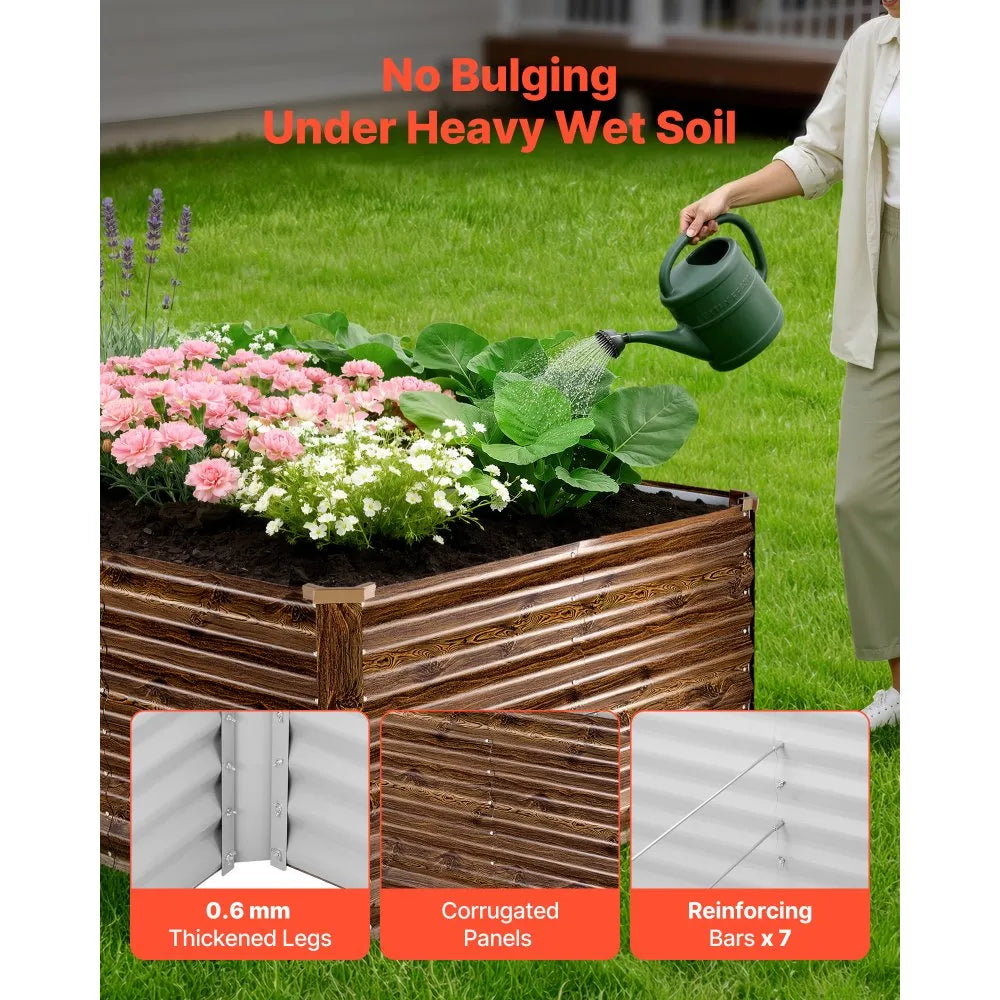 VEVOR 8 x 4 x 2 ft Galvanized Raised Garden Bed – Deep Wood Grain Finish