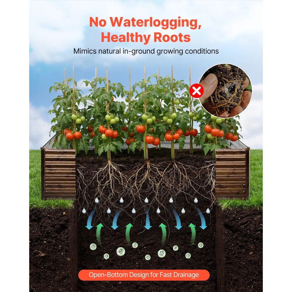 VEVOR 8 x 4 x 2 ft Galvanized Raised Garden Bed – Deep Wood Grain Finish