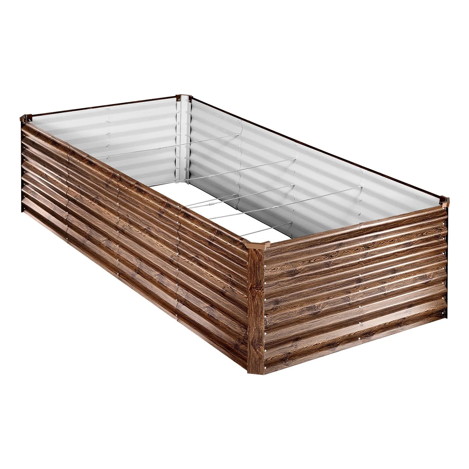 VEVOR 8 x 4 x 2 ft Galvanized Raised Garden Bed – Deep Wood Grain Finish