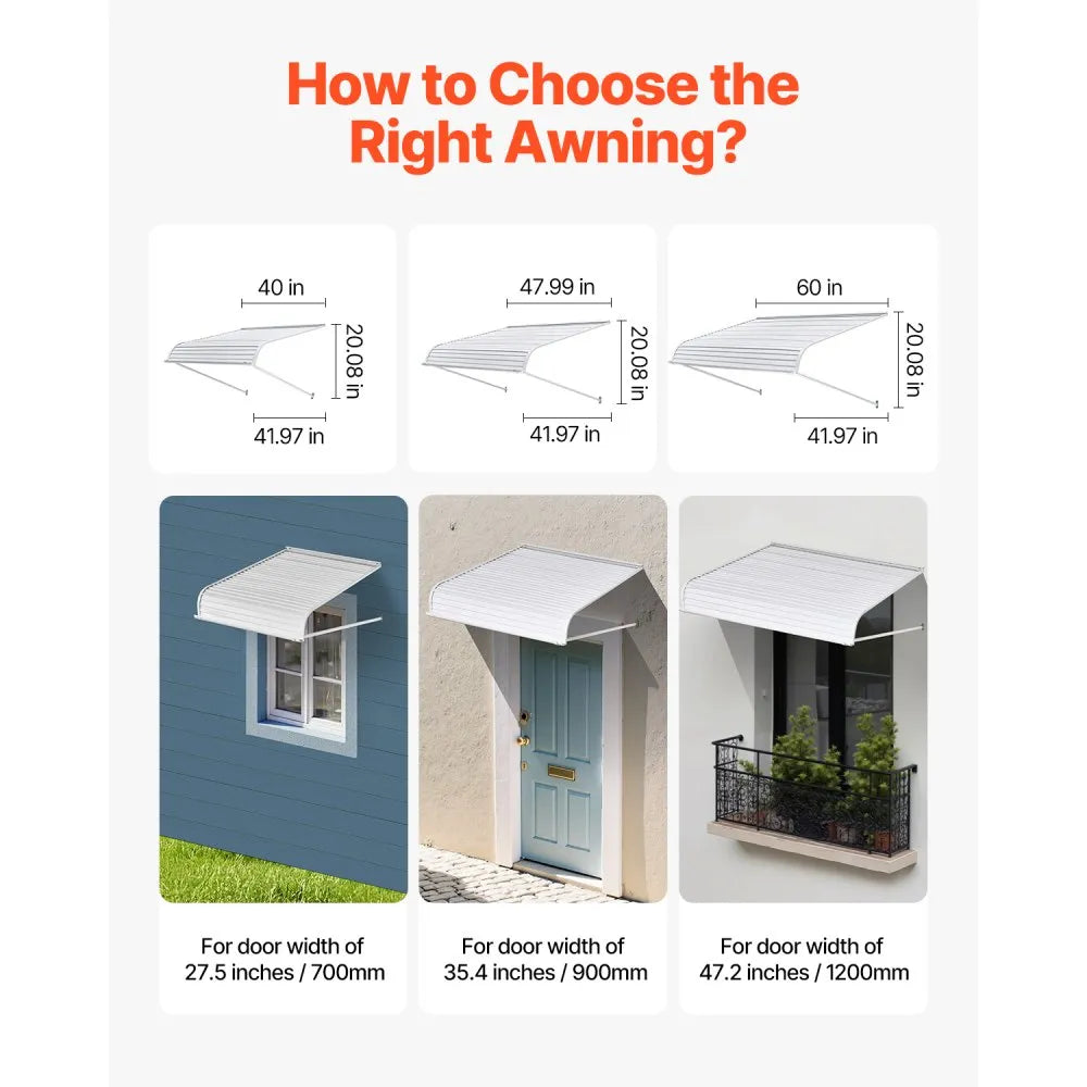 VEVOR Window Awning Door Canopy 48x42 in Aluminum Alloy Front Door Awnings