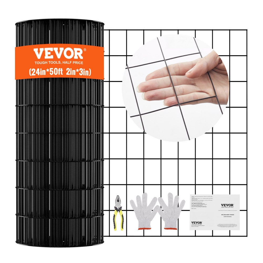 VEVOR Hardware Cloth, 24'' x 50' Galvanized Wire Mesh Roll, 16 Gauge Chicken Wire Fence Roll, Vinyl Coating Metal Wire Mesh for Chicken Coop Barrier, Rabbit Snake Fences, Poultry Enclosures 