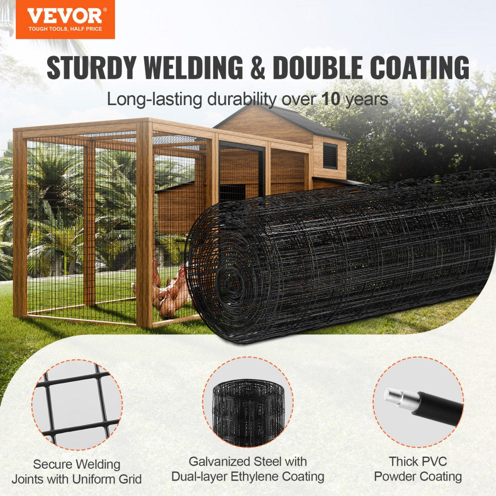 VEVOR Hardware Cloth, 36'' x 50' Galvanized Wire Mesh Roll, 16 Gauge Chicken Wire Fence Roll, Vinyl Coating Metal Wire Mesh for Chicken Coop Barrier, Rabbit Snake Fences, Poultry Enclosures 