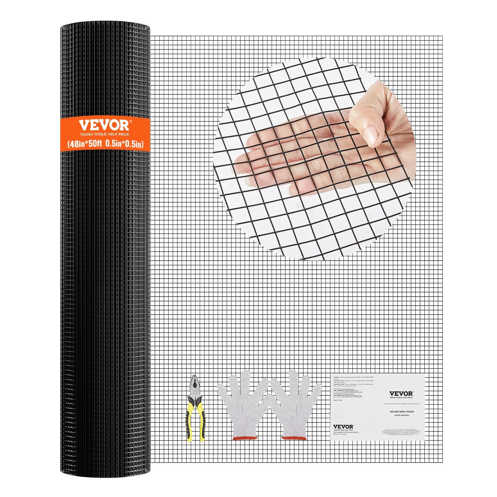 VEVOR Hardware Cloth, 48'' x 50' Galvanized Wire Mesh Roll, 19 Gauge Chicken Wire Fence Roll, Vinyl Coating Metal Wire Mesh for Chicken Coop Barrier, Rabbit Snake Fences, Poultry Enclosures 