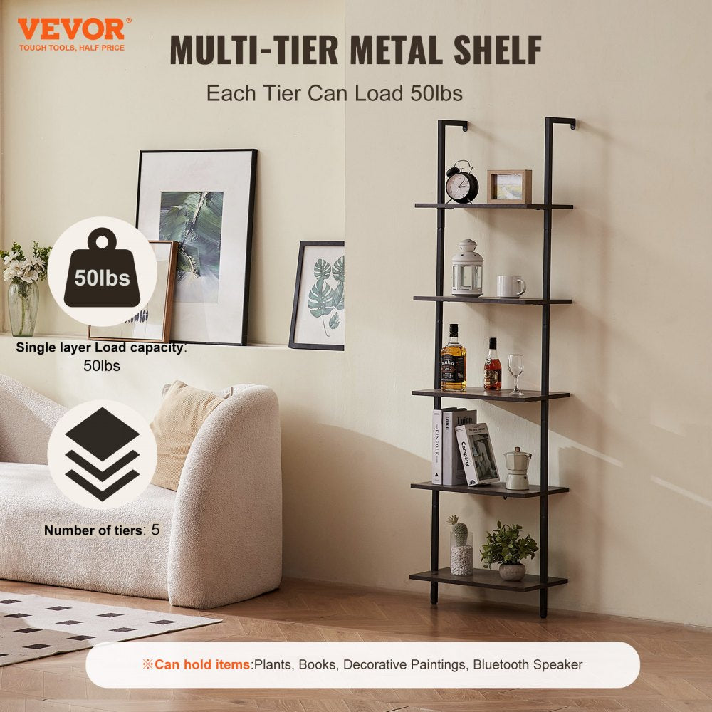 VEVOR Industrial Square Pipe Shelf 5 Tier 17.3x11.8in Wall-Mount for Bedroom 