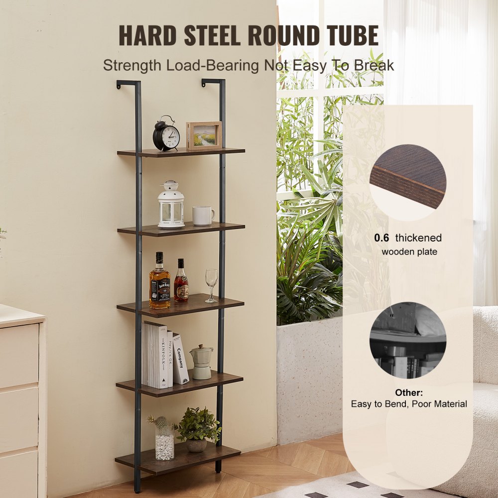 VEVOR Industrial Square Pipe Shelf 5 Tier 17.3x11.8in Wall-Mount for Bedroom 