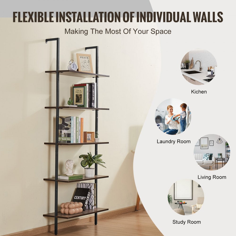 VEVOR Industrial Square Pipe Shelf 5 Tier 17.3x11.8in Wall-Mount for Bedroom 
