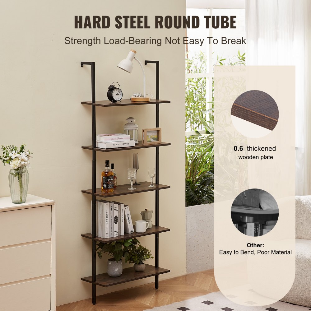 VEVOR Industrial Square Pipe Shelf 5 Tier 24x11.8in Wall-Mount for Bedroom 