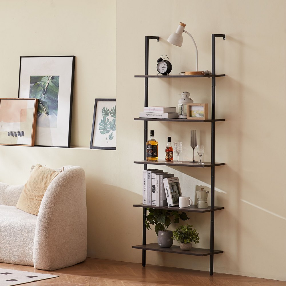 VEVOR Industrial Square Pipe Shelf 5 Tier 24x11.8in Wall-Mount for Bedroom 