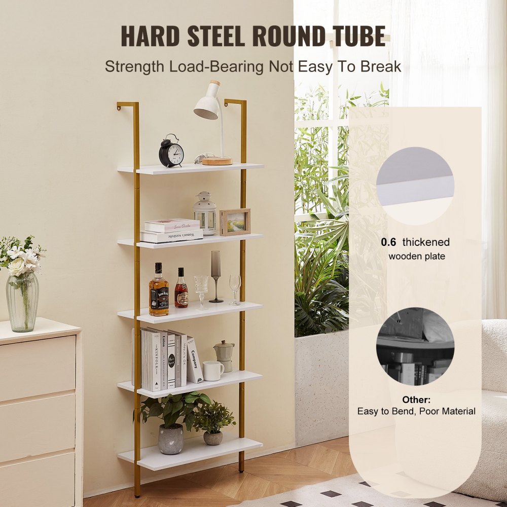 VEVOR Industrial Square Pipe Shelf 5 Tier 24x11.8in Wall-Mount Gold White 