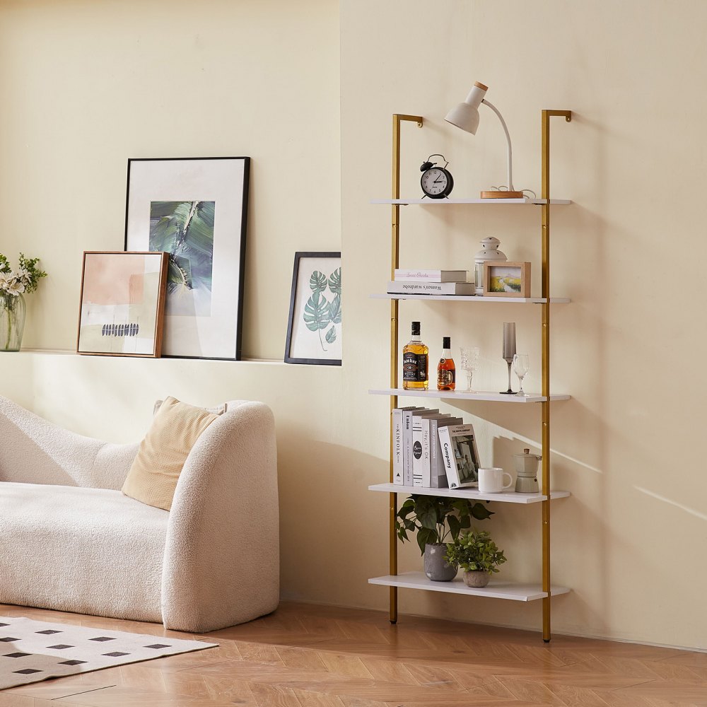 VEVOR Industrial Square Pipe Shelf 5 Tier 24x11.8in Wall-Mount Gold White 