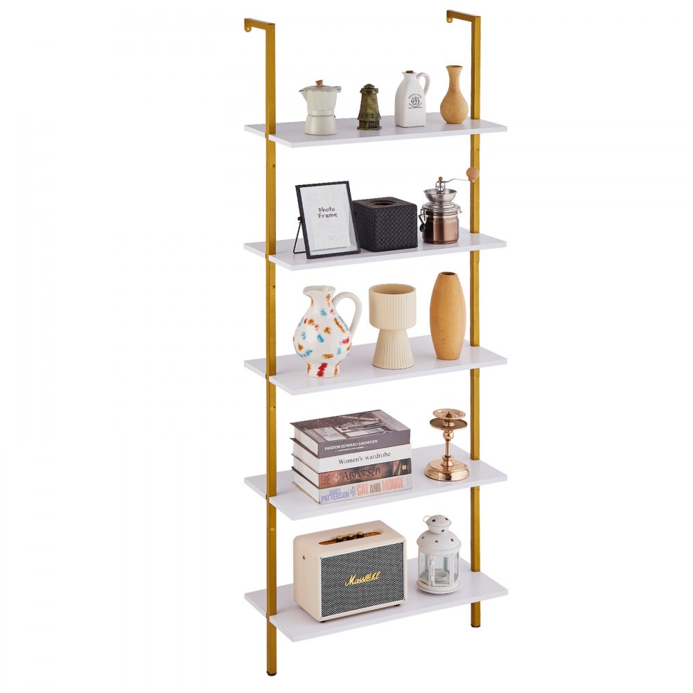 VEVOR Industrial Square Pipe Shelf 5 Tier 24x11.8in Wall-Mount Gold White 