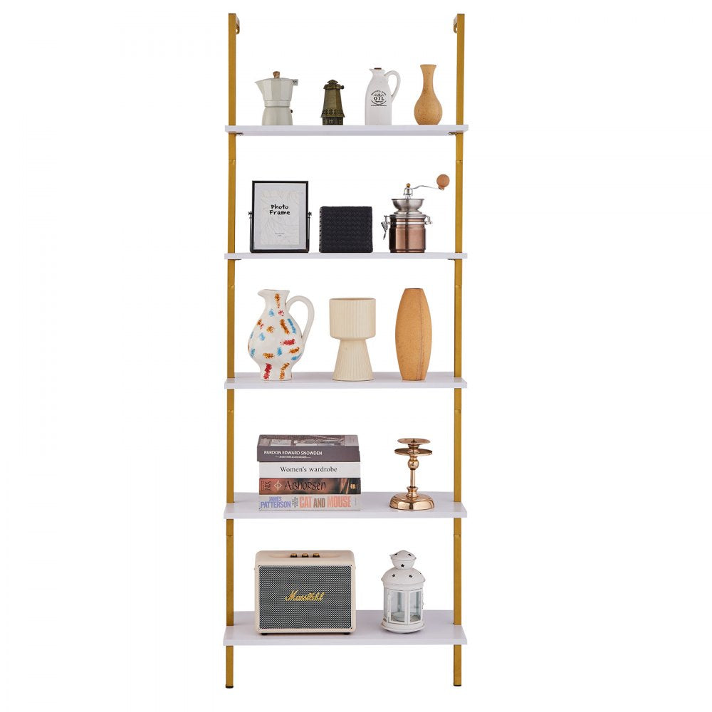 VEVOR Industrial Square Pipe Shelf 5 Tier 24x11.8in Wall-Mount Gold White 