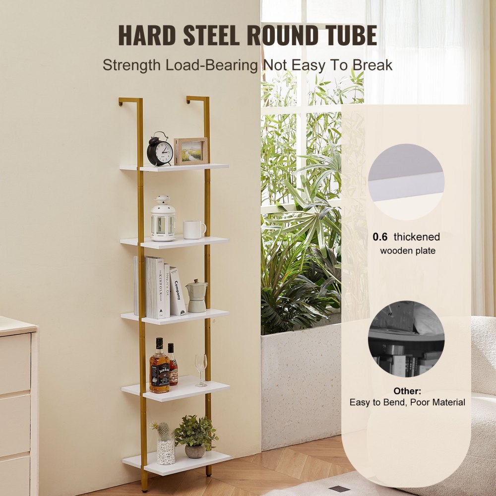 VEVOR Industrial Square Pipe Shelf 5 Tier 15.6x11.8in Wall-Mount Gold White 
