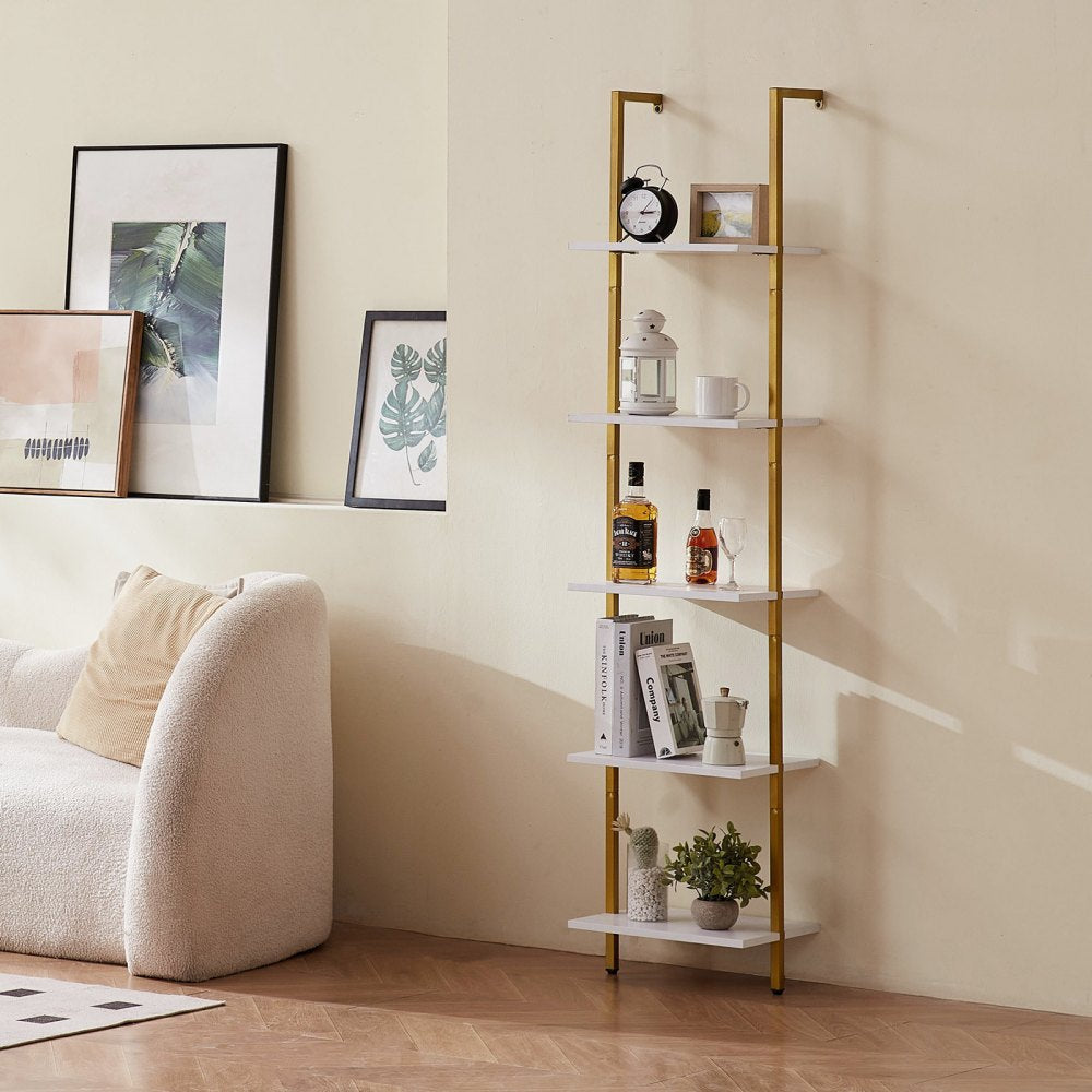 VEVOR Industrial Square Pipe Shelf 5 Tier 15.6x11.8in Wall-Mount Gold White 