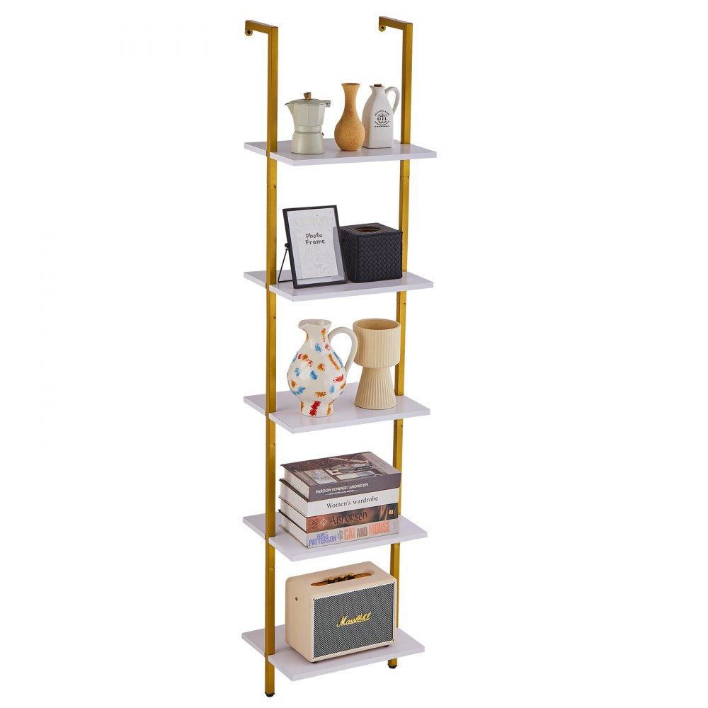 VEVOR Industrial Square Pipe Shelf 5 Tier 15.6x11.8in Wall-Mount Gold White 