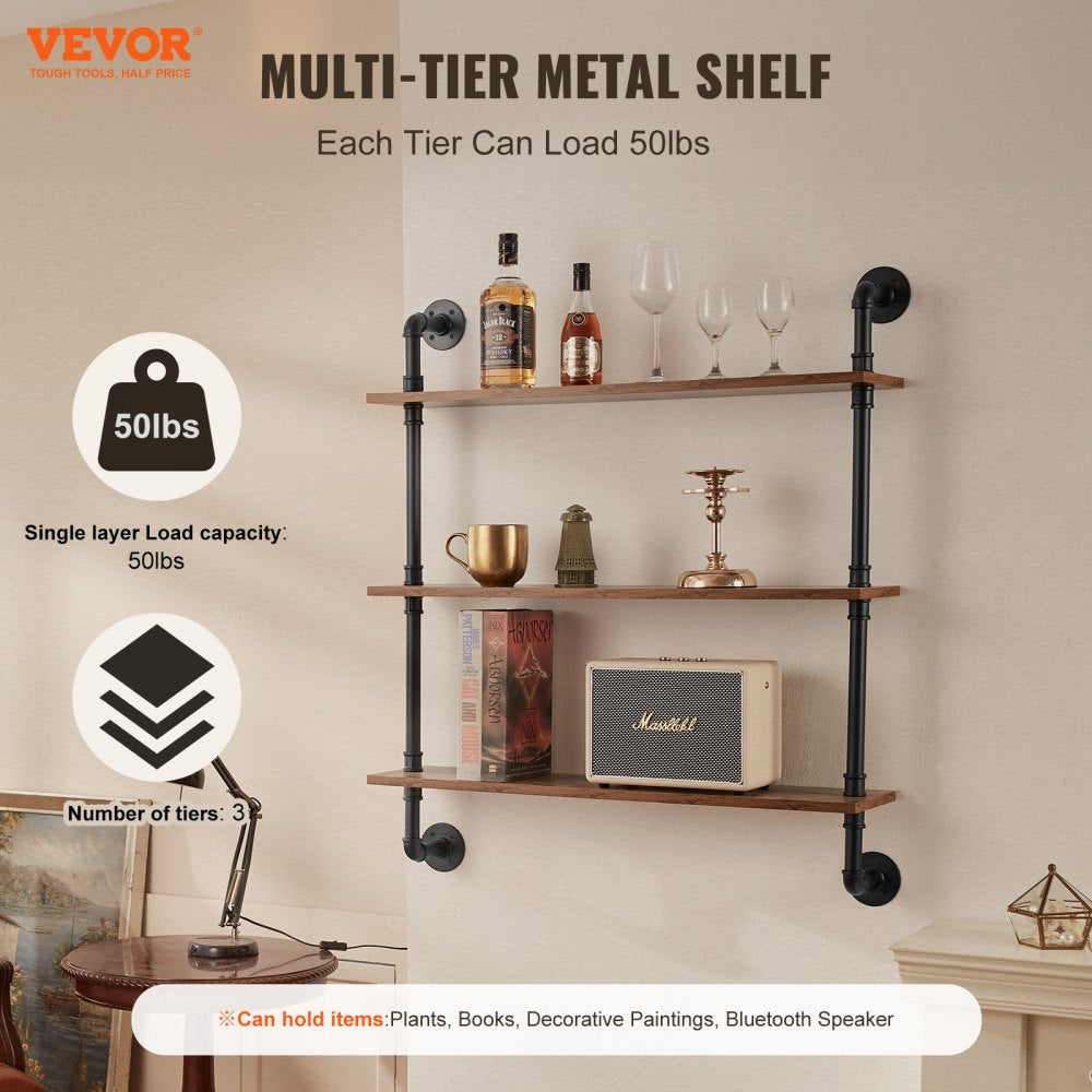 VEVOR Industrial Pipe Shelf 3 Tier 32x7.87in Wall-Mount for Kitchen Bedroom 