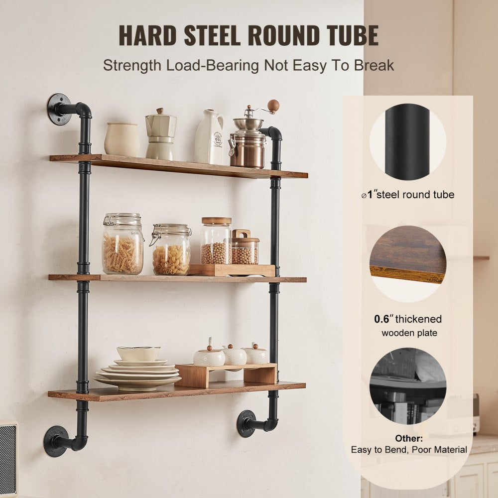 VEVOR Industrial Pipe Shelf 3 Tier 32x7.87in Wall-Mount for Kitchen Bedroom 