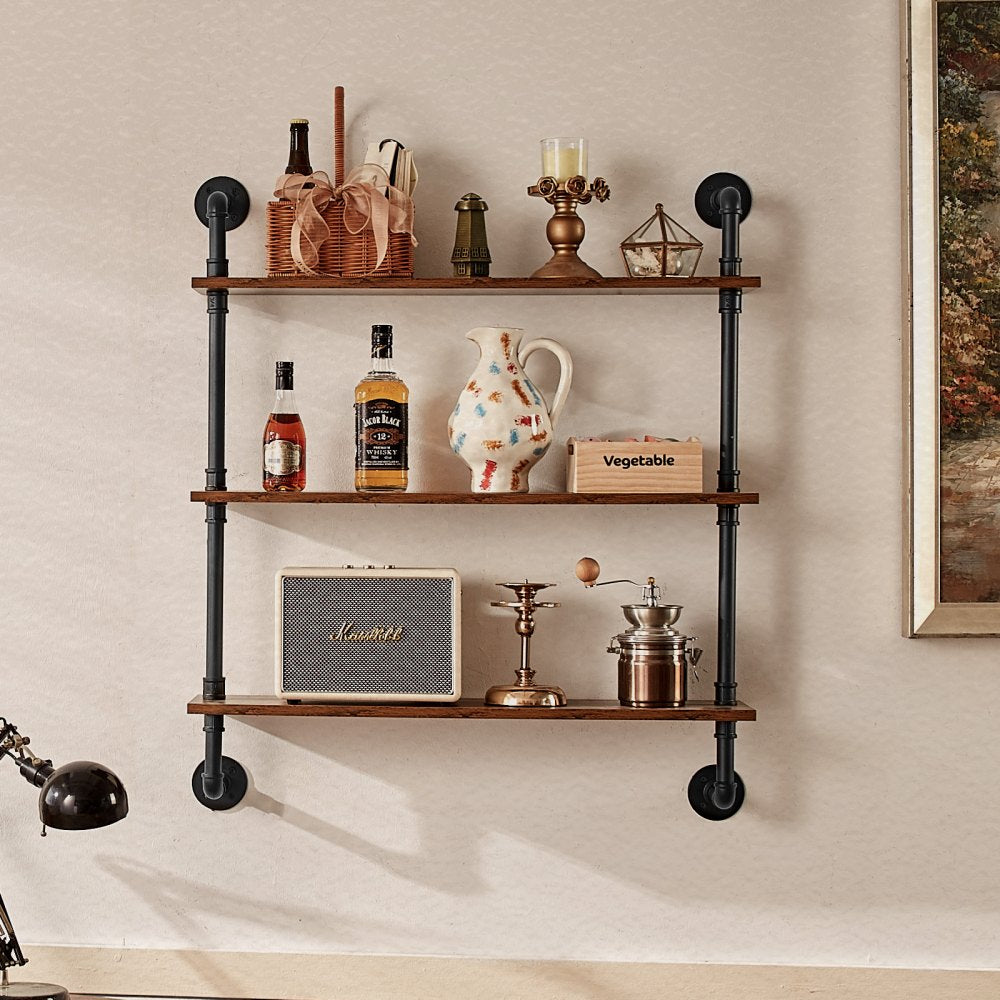 VEVOR Industrial Pipe Shelf 3 Tier 32x7.87in Wall-Mount for Kitchen Bedroom 