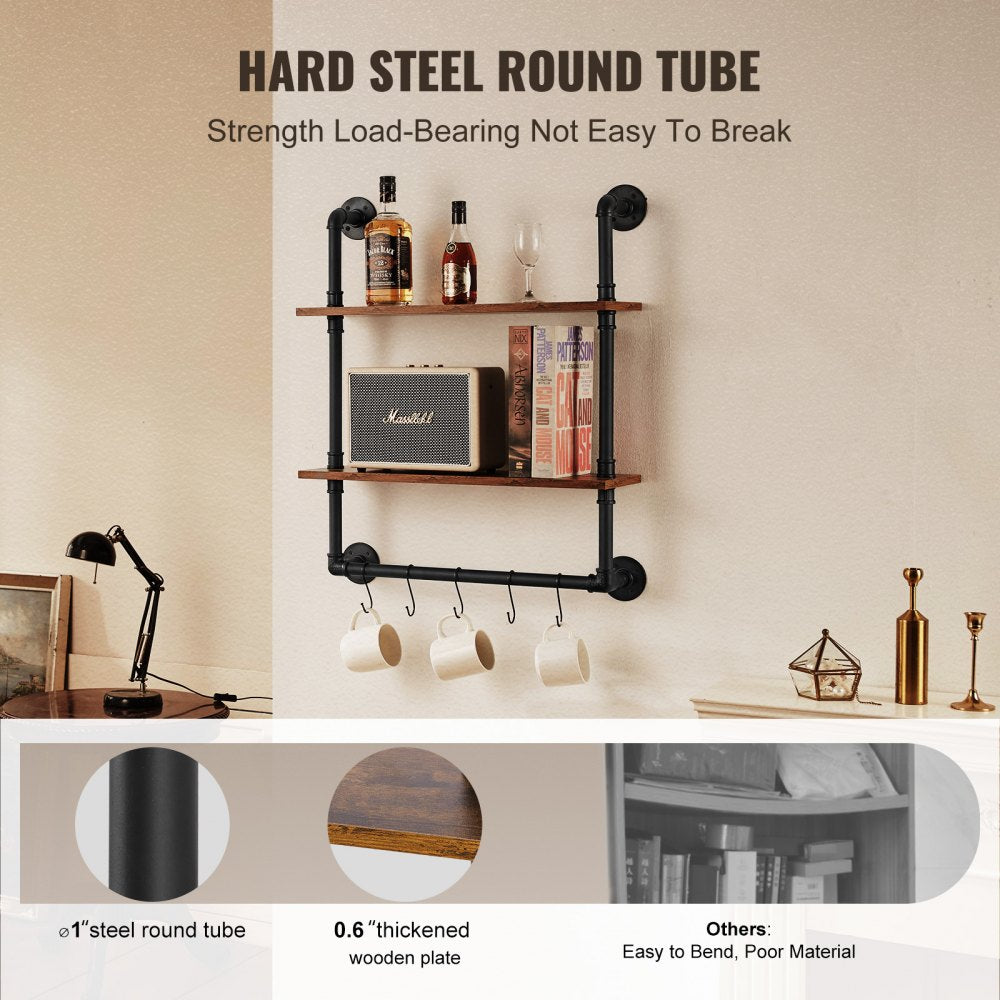 VEVOR Industrial Pipe Shelf 2 Tier 24x7.87in Wall-Mount for Kitchen Bedroom 