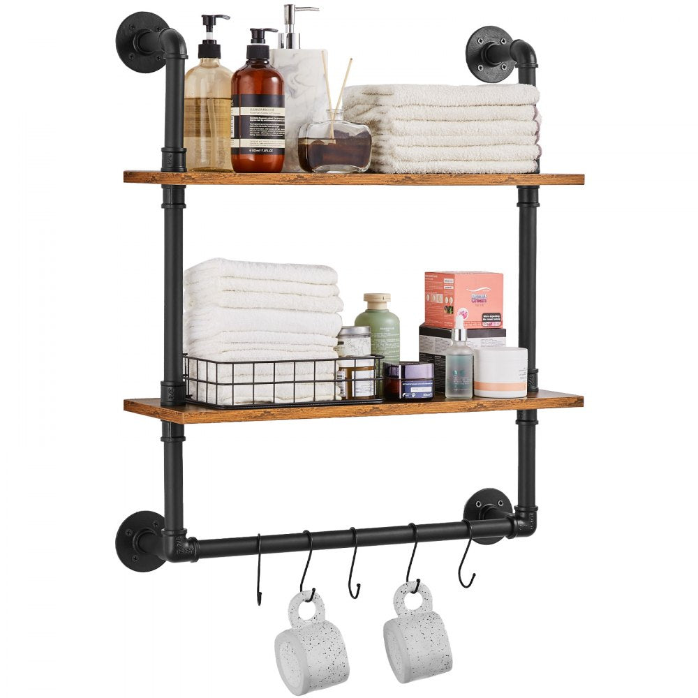 VEVOR Industrial Pipe Shelf 2 Tier 24x7.87in Wall-Mount for Kitchen Bedroom 