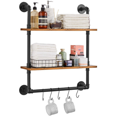 VEVOR Industrial Pipe Shelf 2 Tier 24x7.87in Wall-Mount for Kitchen Bedroom 