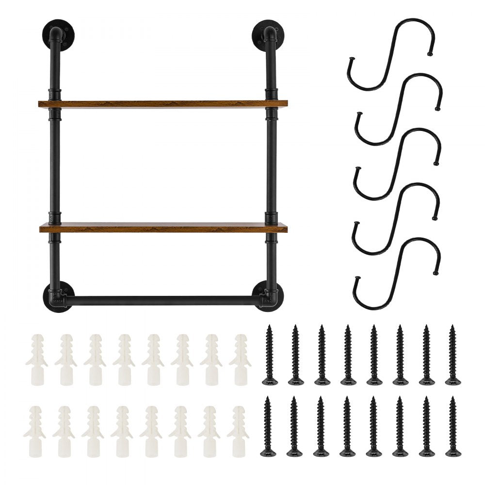VEVOR Industrial Pipe Shelf 2 Tier 24x7.87in Wall-Mount for Kitchen Bedroom 