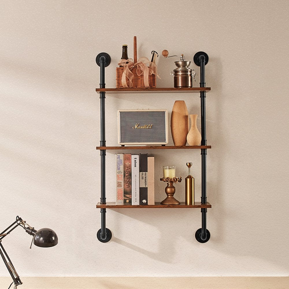 VEVOR Industrial Pipe Shelf 3 Tier 24x7.87in Wall-Mount for Kitchen Bedroom 