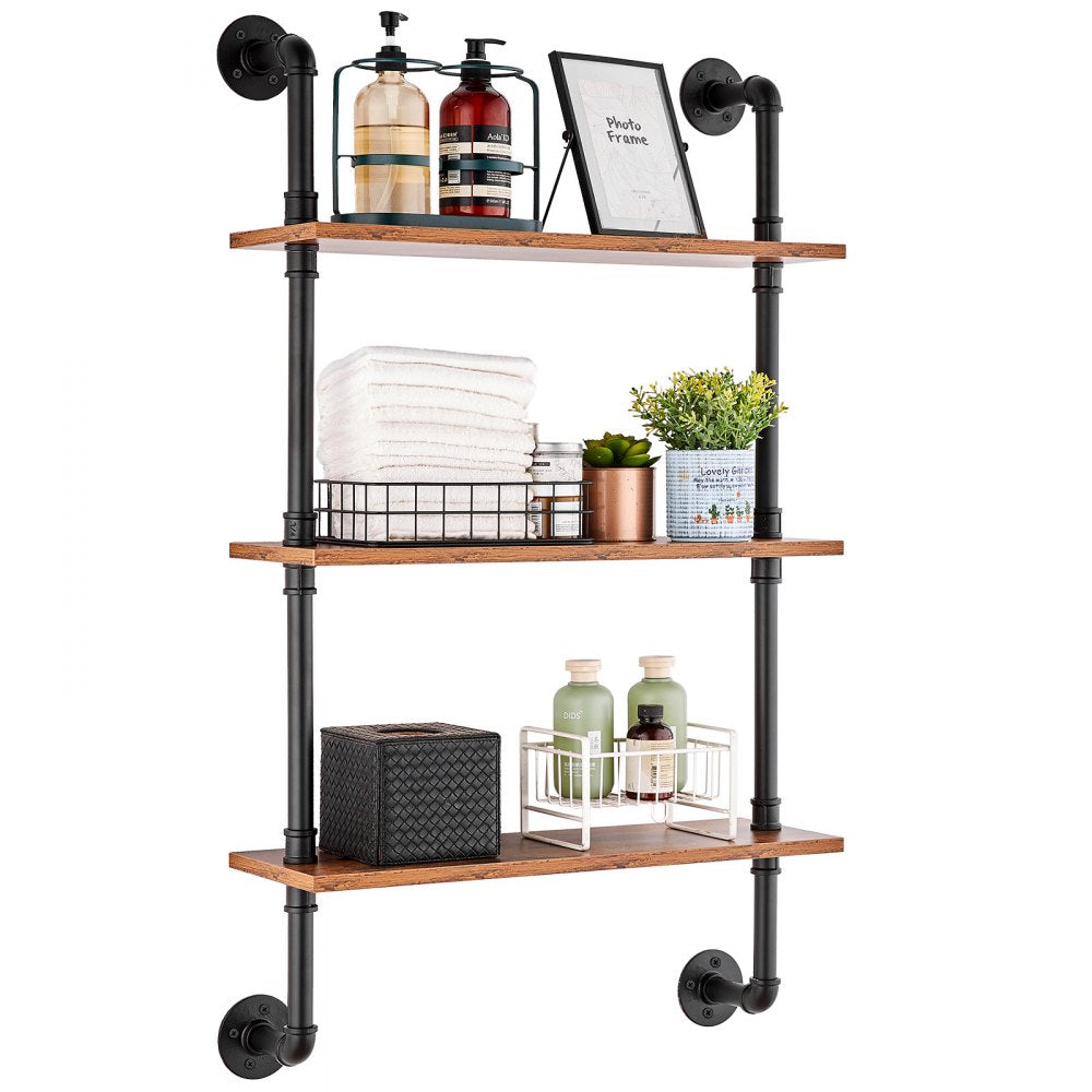 VEVOR Industrial Pipe Shelf 3 Tier 24x7.87in Wall-Mount for Kitchen Bedroom 