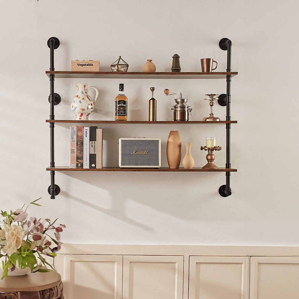 VEVOR Industrial Pipe Shelf 3 Tier 48x9.84in Wall-Mount for Kitchen Bedroom 