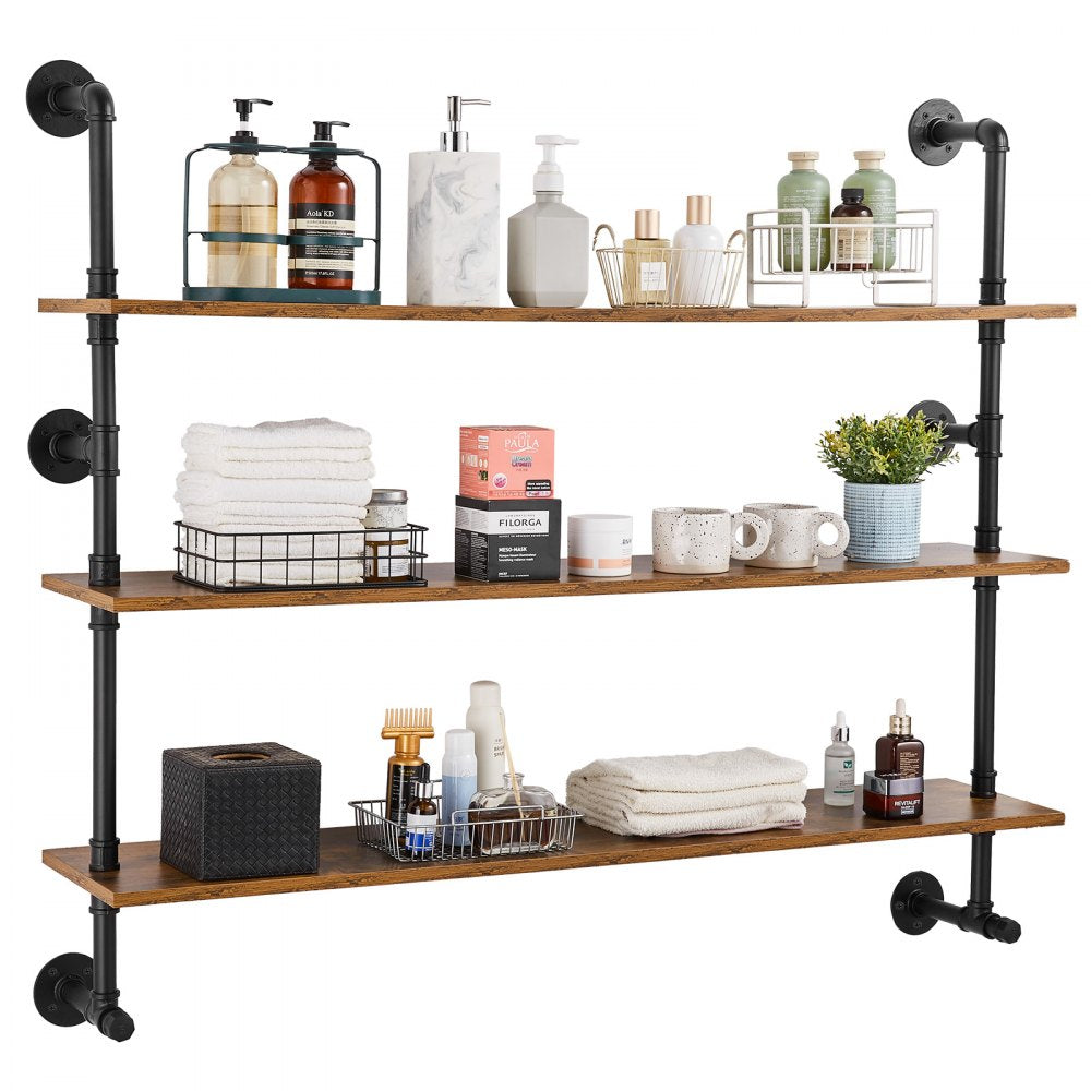 VEVOR Industrial Pipe Shelf 3 Tier 48x9.84in Wall-Mount for Kitchen Bedroom 