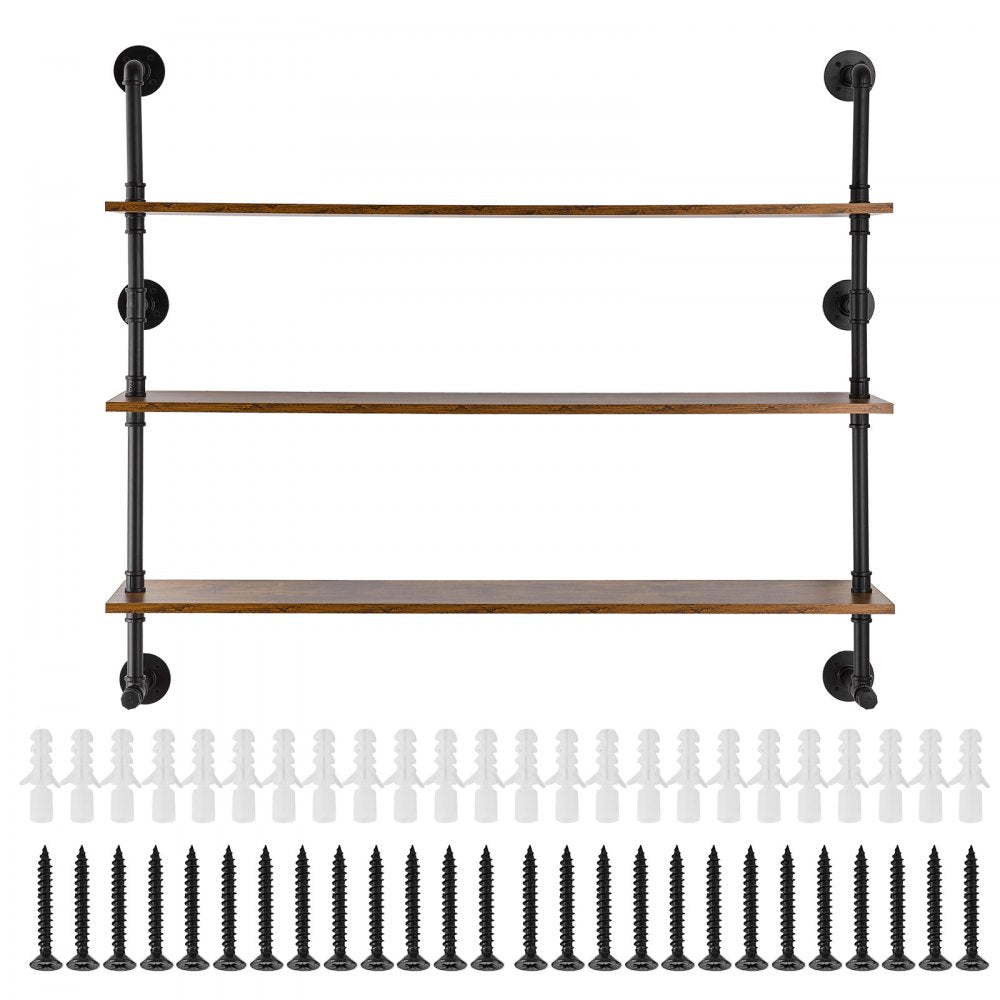 VEVOR Industrial Pipe Shelf 3 Tier 48x9.84in Wall-Mount for Kitchen Bedroom 