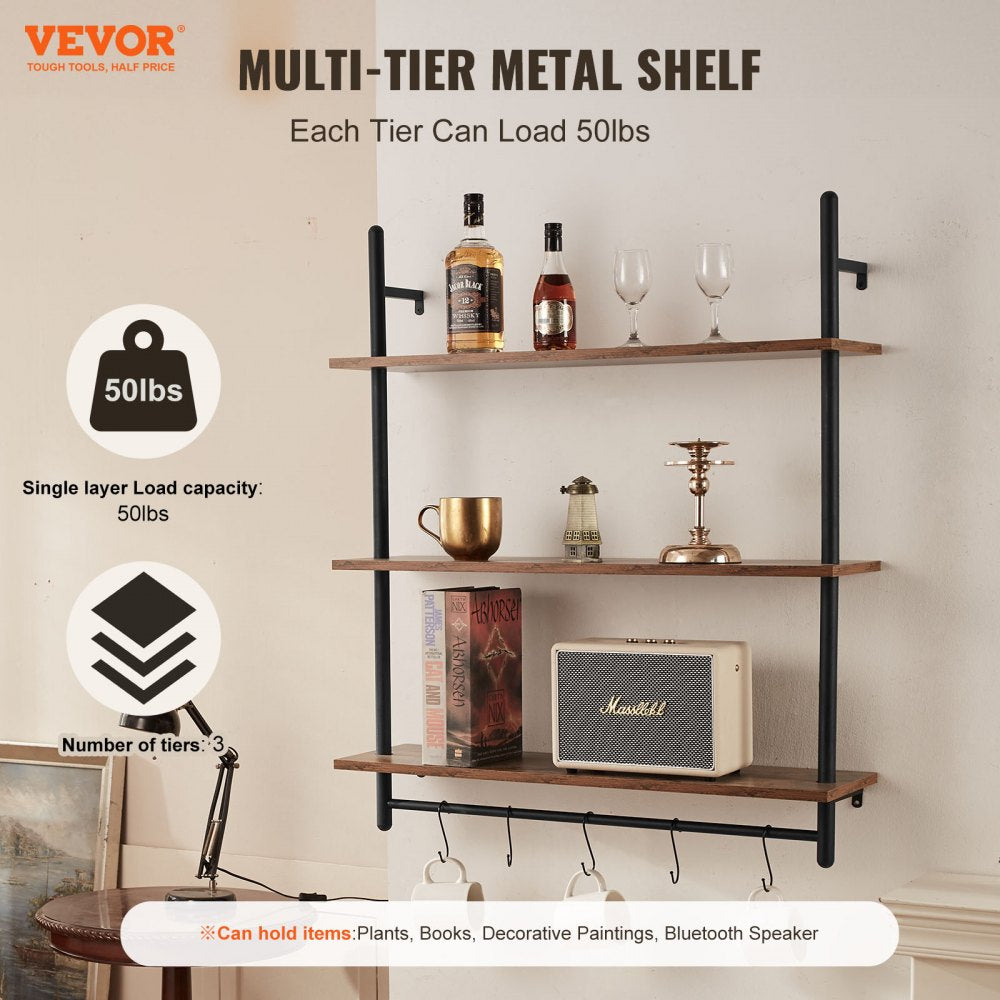 VEVOR Industrial Pipe Shelf 3 Tier 32x9.84in Wall-Mount for Kitchen Bedroom 