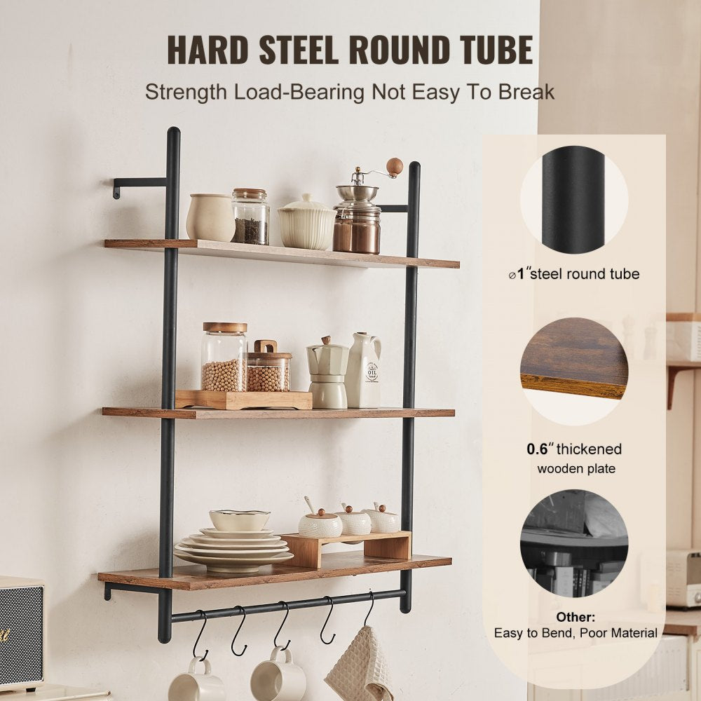 VEVOR Industrial Pipe Shelf 3 Tier 32x9.84in Wall-Mount for Kitchen Bedroom 
