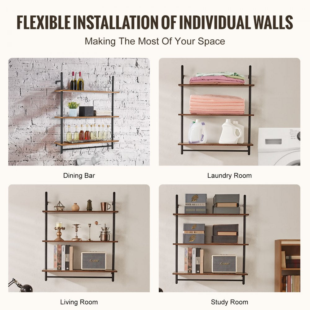 VEVOR Industrial Pipe Shelf 3 Tier 32x9.84in Wall-Mount for Kitchen Bedroom 