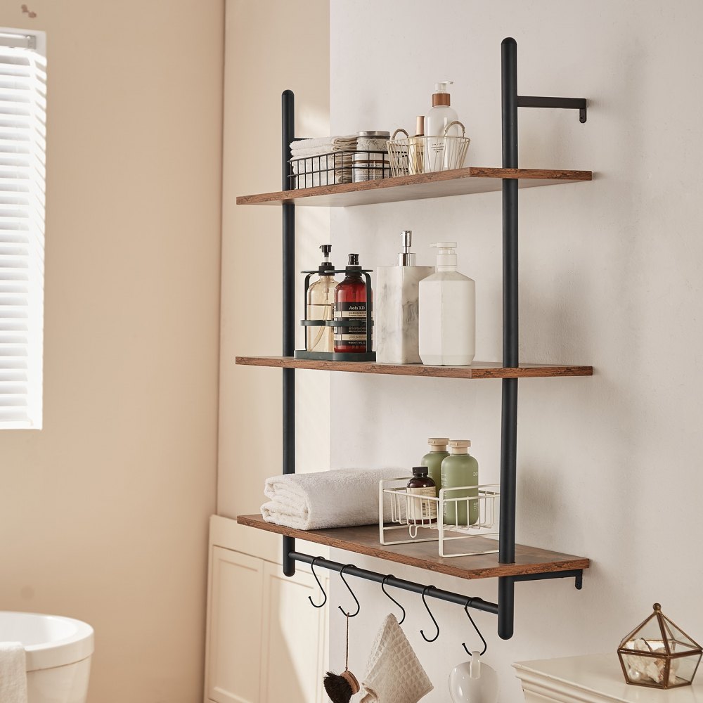 VEVOR Industrial Pipe Shelf 3 Tier 32x9.84in Wall-Mount for Kitchen Bedroom 