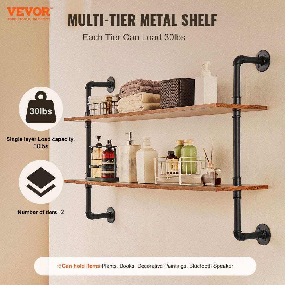 VEVOR Industrial Pipe Shelf 2 Tier 48x 9.84in Wall-Mount for Kitchen Bedroom 