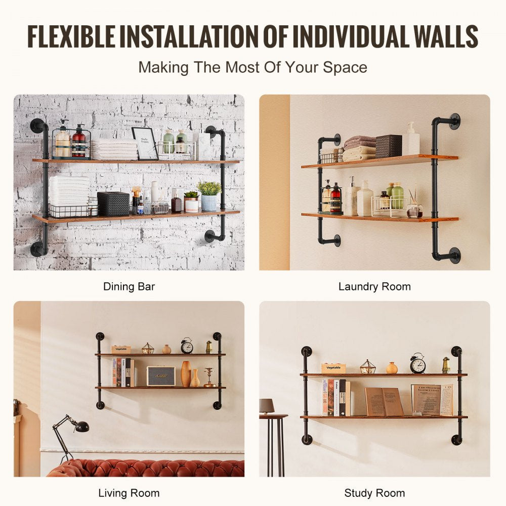 VEVOR Industrial Pipe Shelf 2 Tier 48x 9.84in Wall-Mount for Kitchen Bedroom 