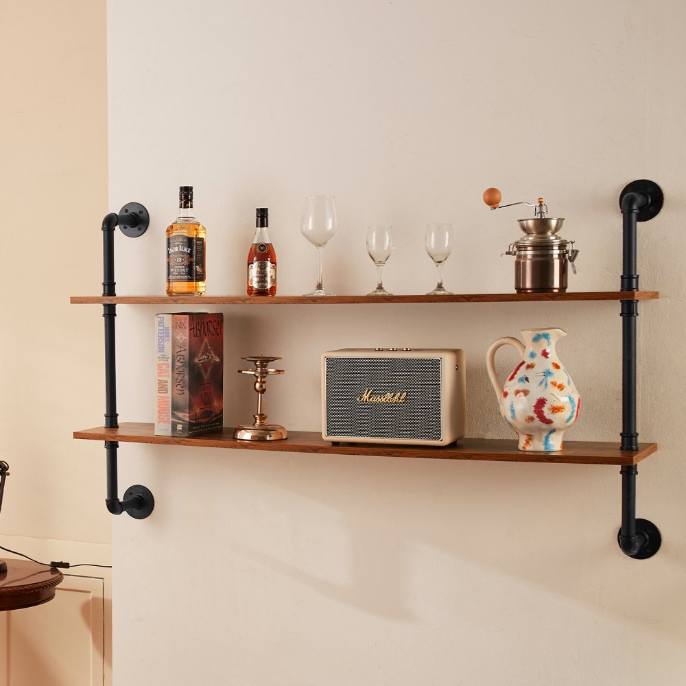 VEVOR Industrial Pipe Shelf 2 Tier 48x 9.84in Wall-Mount for Kitchen Bedroom 