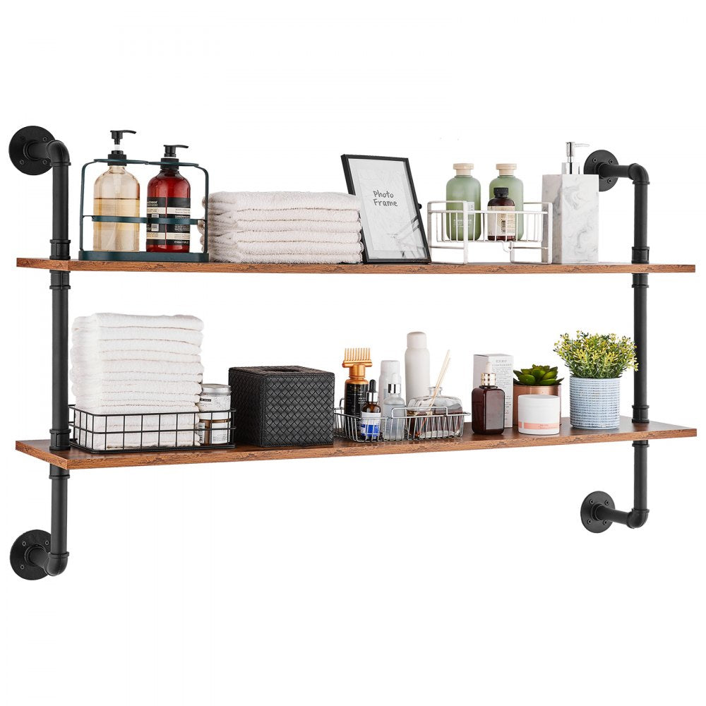 VEVOR Industrial Pipe Shelf 2 Tier 48x 9.84in Wall-Mount for Kitchen Bedroom 