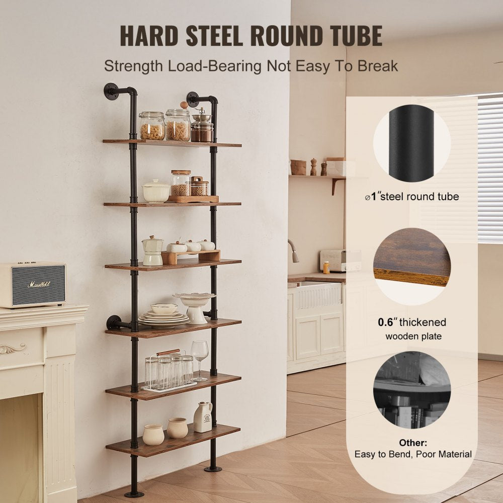 VEVOR Industrial Pipe Shelf 6 Tier 24x9.84in Wall-Mount for Kitchen Bedroom 