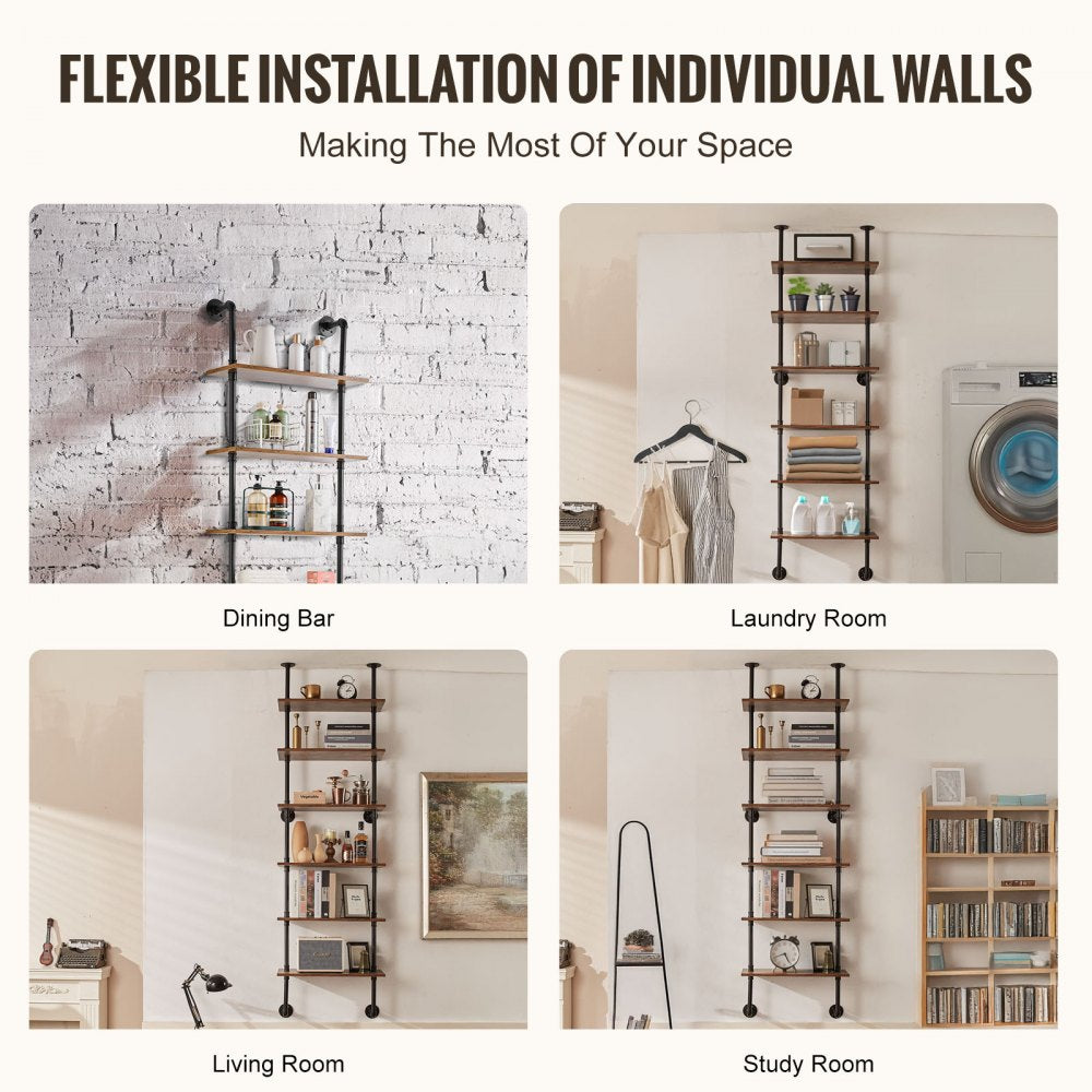 VEVOR Industrial Pipe Shelf 6 Tier 24x9.84in Wall-Mount for Kitchen Bedroom 
