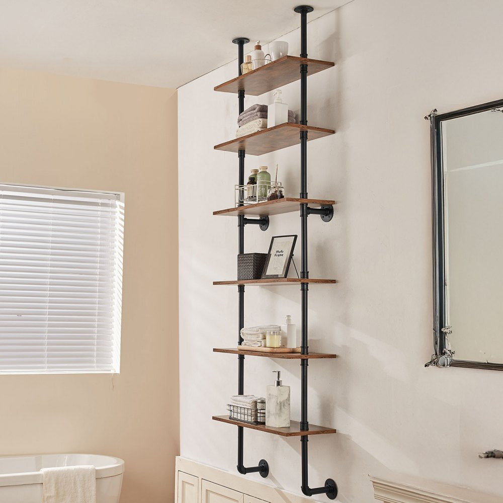 VEVOR Industrial Pipe Shelf 6 Tier 24x9.84in Wall-Mount for Kitchen Bedroom 