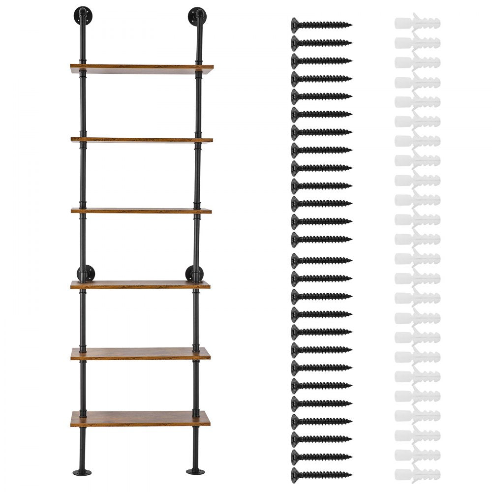 VEVOR Industrial Pipe Shelf 6 Tier 24x9.84in Wall-Mount for Kitchen Bedroom 