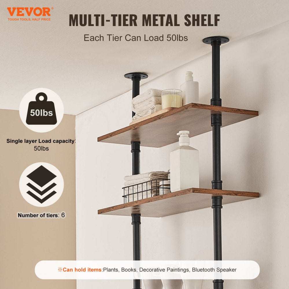 VEVOR Industrial Pipe Shelf 5 Tier 24x9.84in Wall-Mount for Kitchen Bedroom 