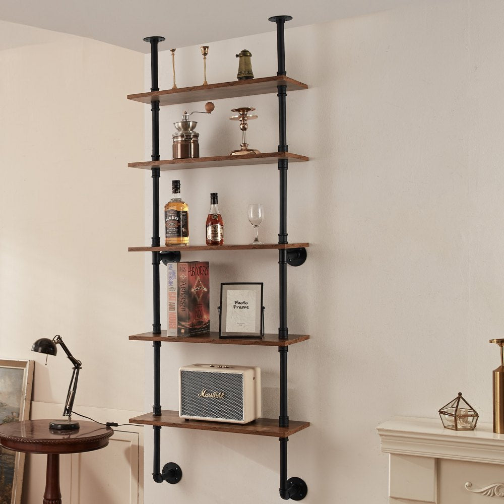 VEVOR Industrial Pipe Shelf 5 Tier 24x9.84in Wall-Mount for Kitchen Bedroom 