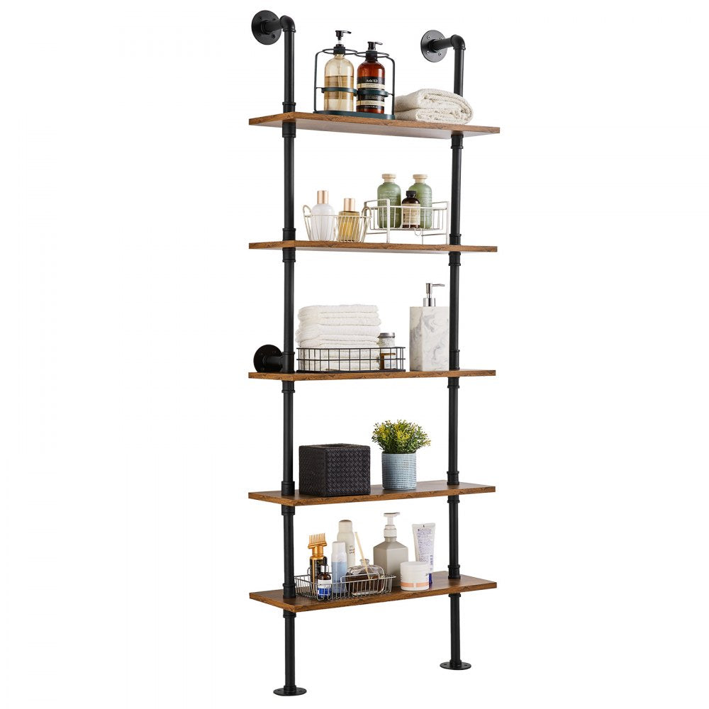VEVOR Industrial Pipe Shelf 5 Tier 24x9.84in Wall-Mount for Kitchen Bedroom 